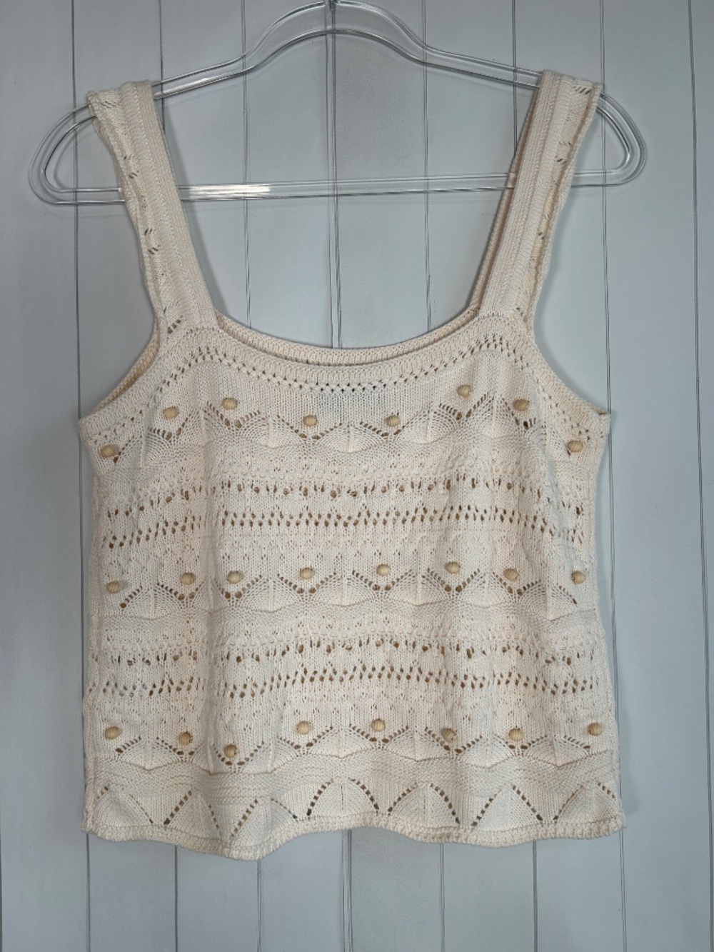 La Ligne size S Jane crochet tank top beaded sleeveless cotton beige boho - Picture 5 of 10